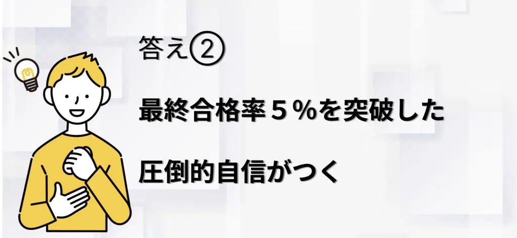 最終合格率5％を突破したという圧倒的自信がつく